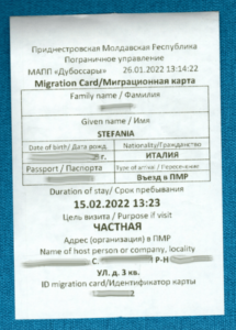 Migration card from pridnestrovie (Transnistria)